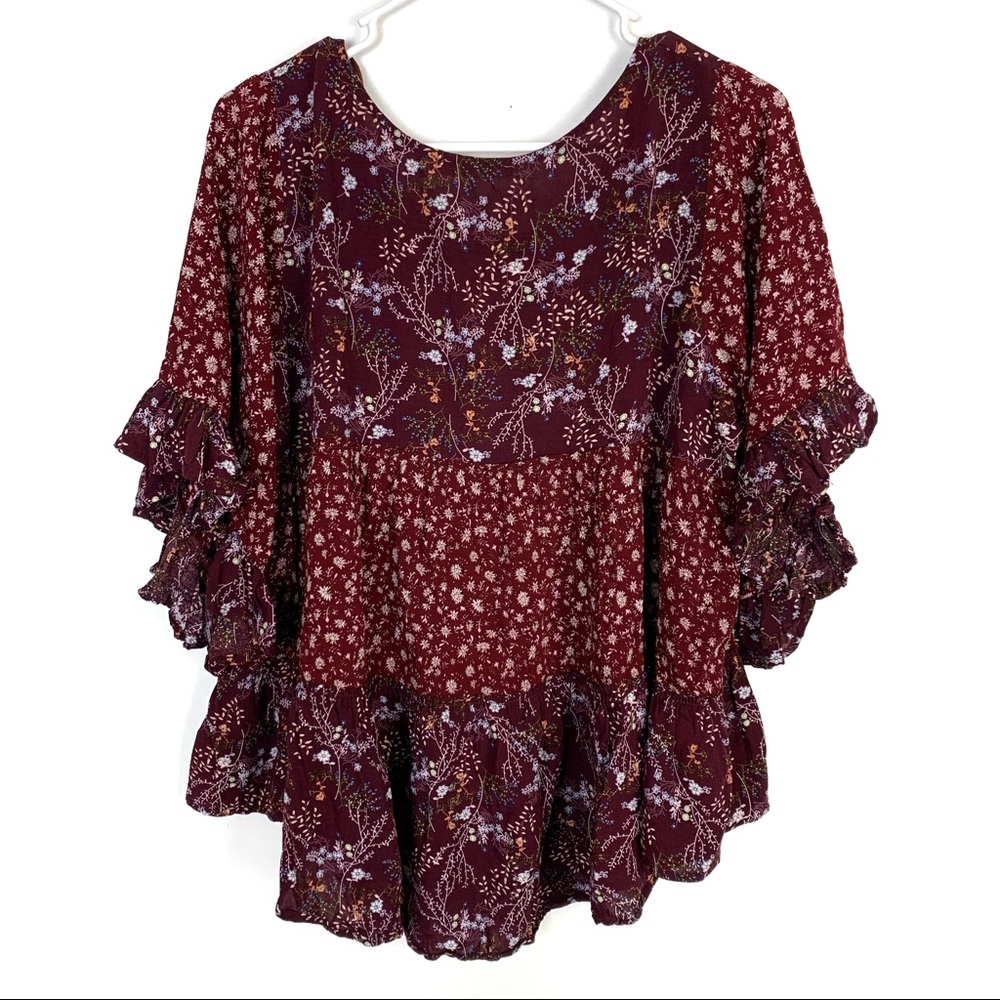 Easel Floral Ruffled Sleeve Blouse Size Large ! - Picture 2 of 6